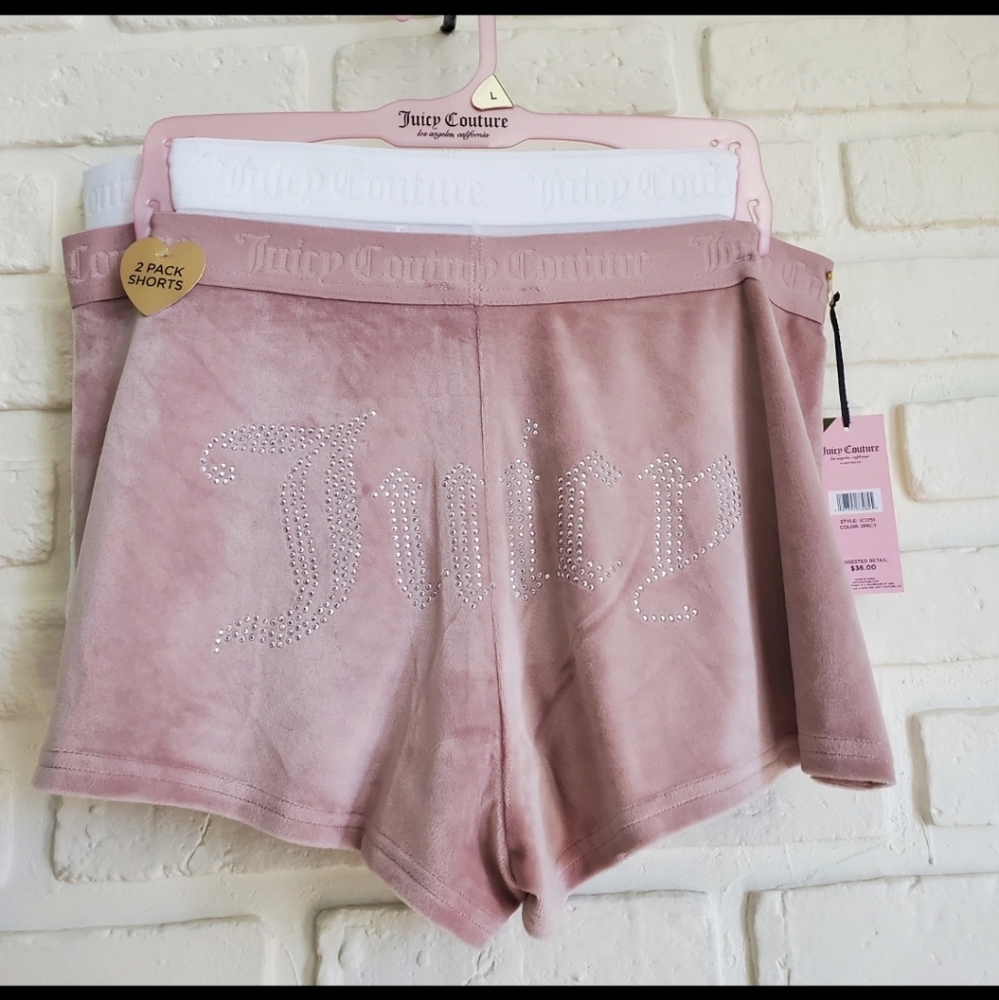 NWT New Juicy Couture Velvet Boy Shorts Pjs Underwear 2-pack Pink, White Lrg